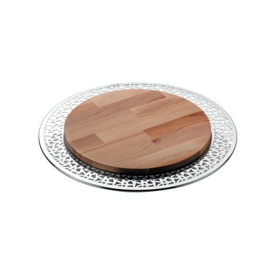Alessi-Cactus! Cheese plate in 18/10 stainless steel Wooden cutting board